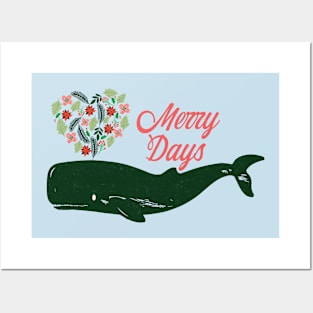 Merry Days Festive Holiday Whale Posters and Art